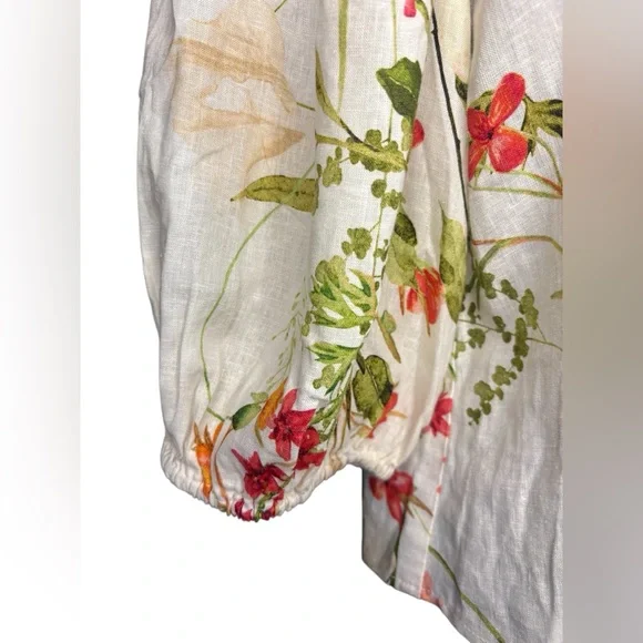 H&M women’s linen blend white floral button down blouse sz XS preloved - Picture 9 of 11